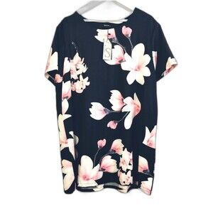 Sunnyme Top Women's 2XL Popover Round Neck Short Sleeve Floral Resort Cruise NWT